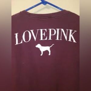 *iso* maroon love pink burgundy white dog logo campus t-shirt